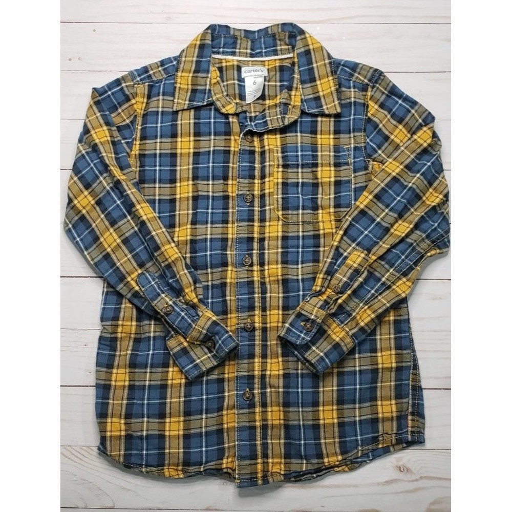 Carter's orange/blue flannel button up Boys Size 6